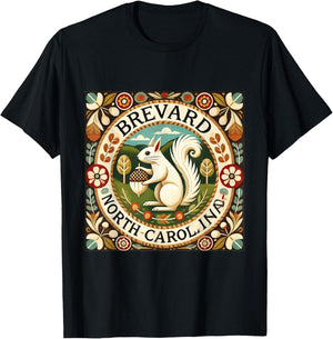 Brevard NC North Carolina White Squirrel Folk Art T-Shirt - T-Shirt | Black