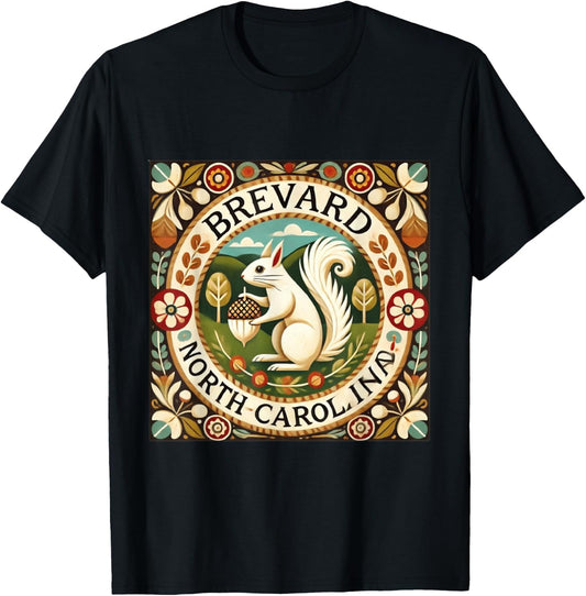 Brevard NC North Carolina White Squirrel Folk Art T-Shirt - T-Shirt | Black