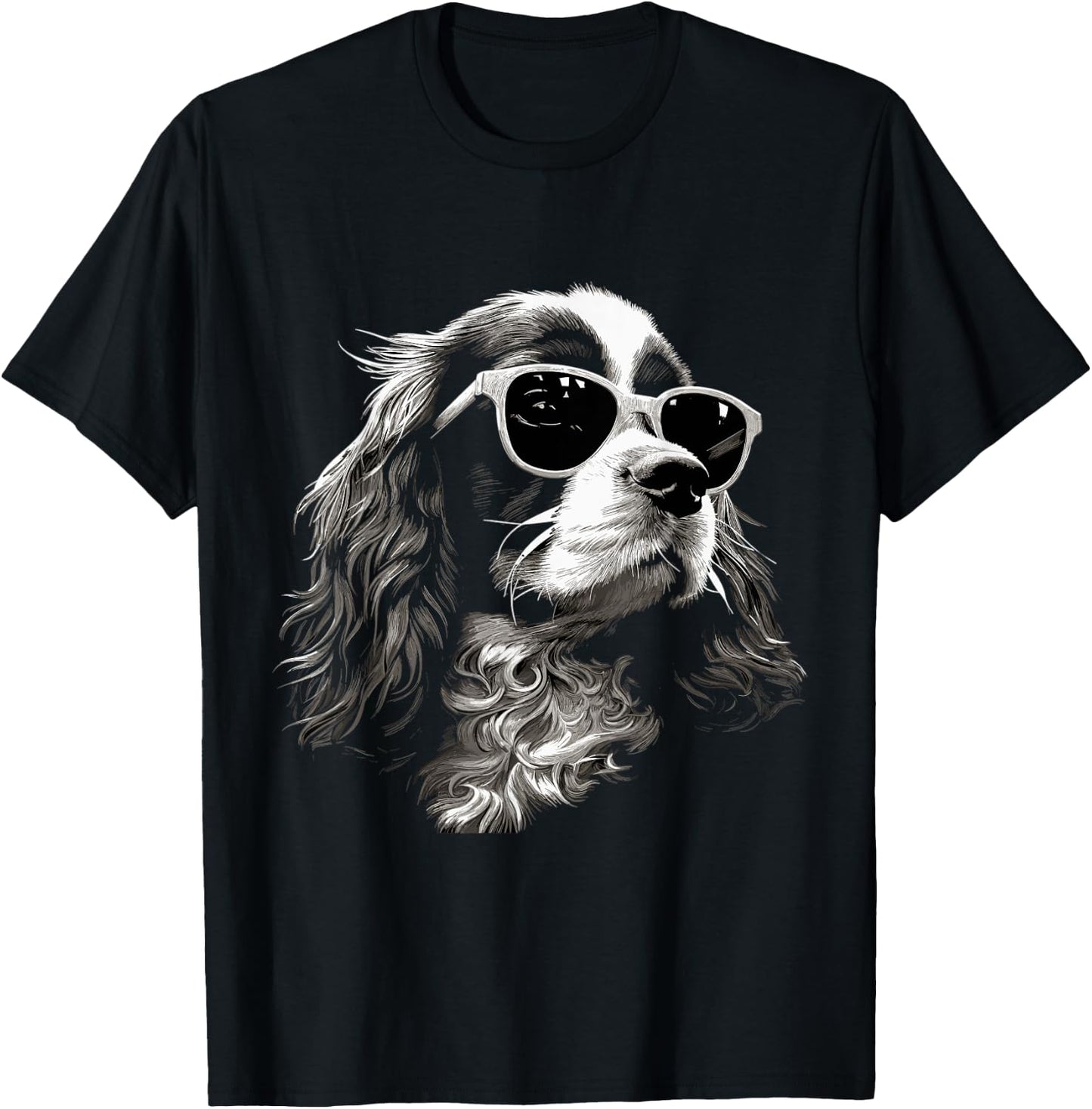 Funny Proud Cavalier King Charles Spaniel dog and sunglasses Men Women Kids T-Shirt - T-Shirt | Black