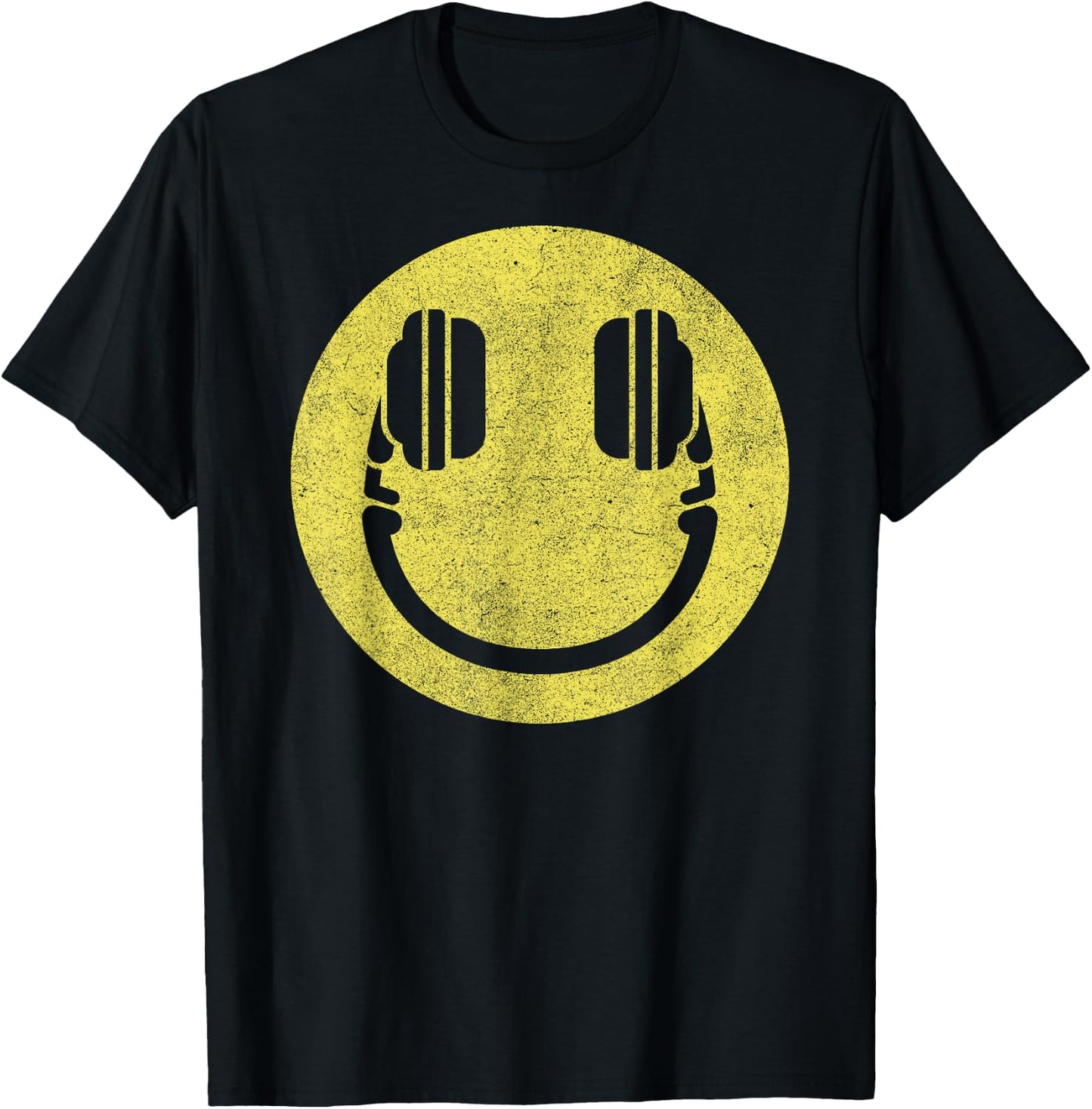 Happy Face Headphones – Audiophile Smile Funny Music Lover T-Shirt - T-Shirt | Black