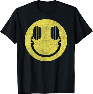 Happy Face Headphones – Audiophile Smile Funny Music Lover T-Shirt - T-Shirt | Black
