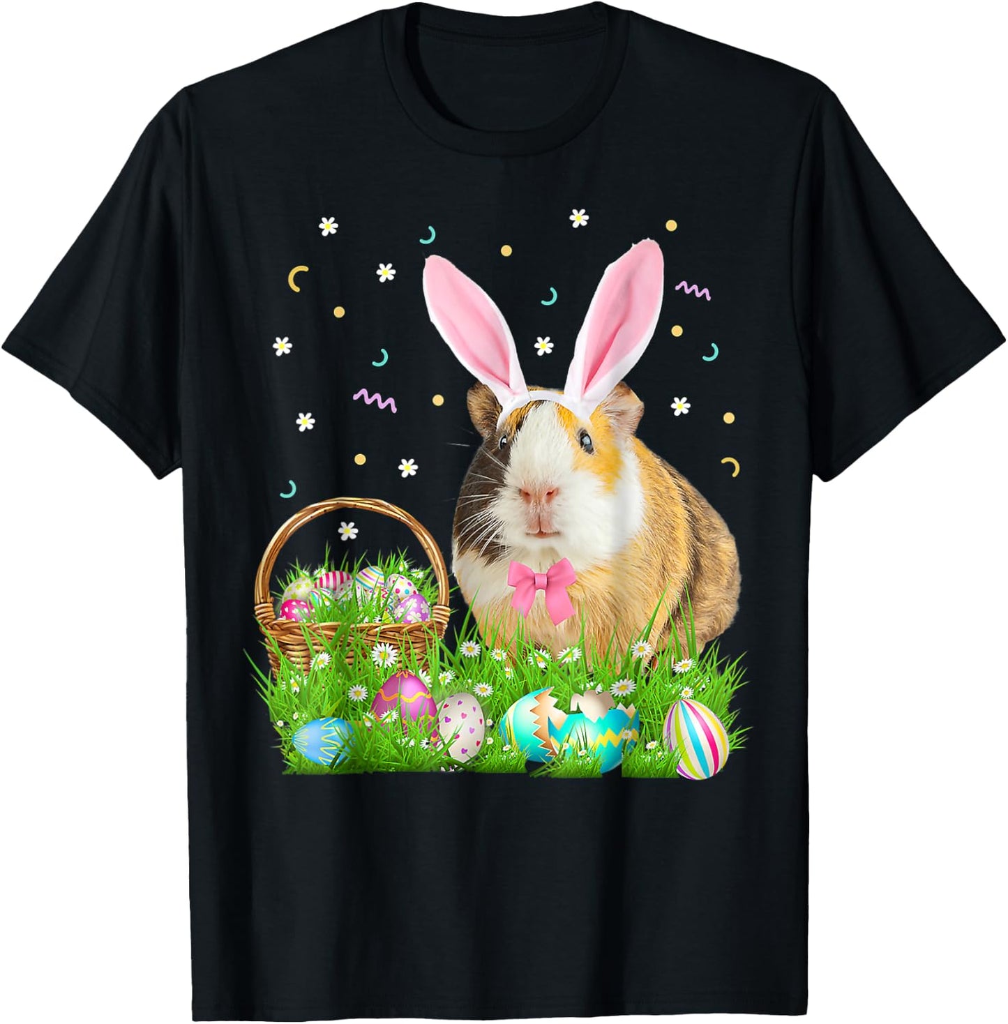Cute Guinea Pig Funny Easter Bunny Eggs Happy Easter Day T-Shirt - T-Shirt | Black