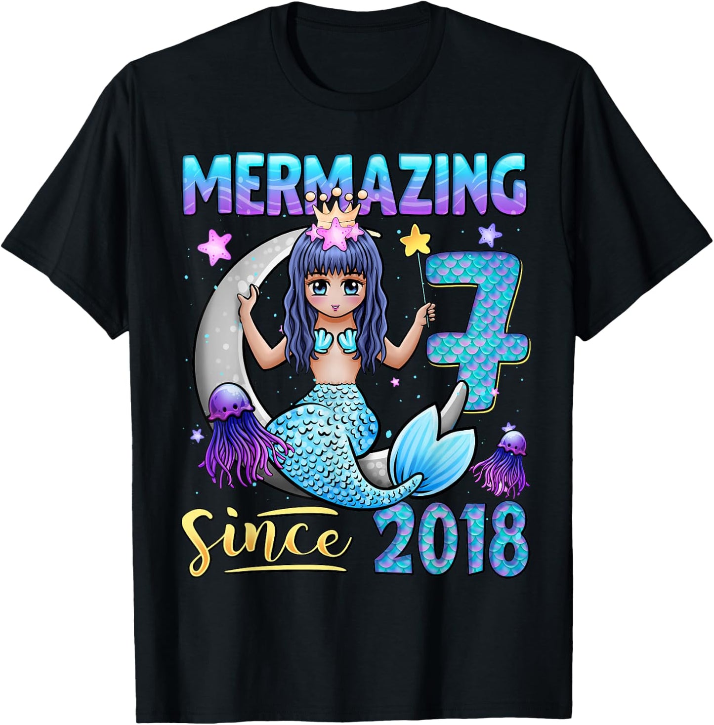 Mermaid Birthday Shirt 7 Years Old Mermaid 7th Birthday Girl T-Shirt - T-Shirt | Black
