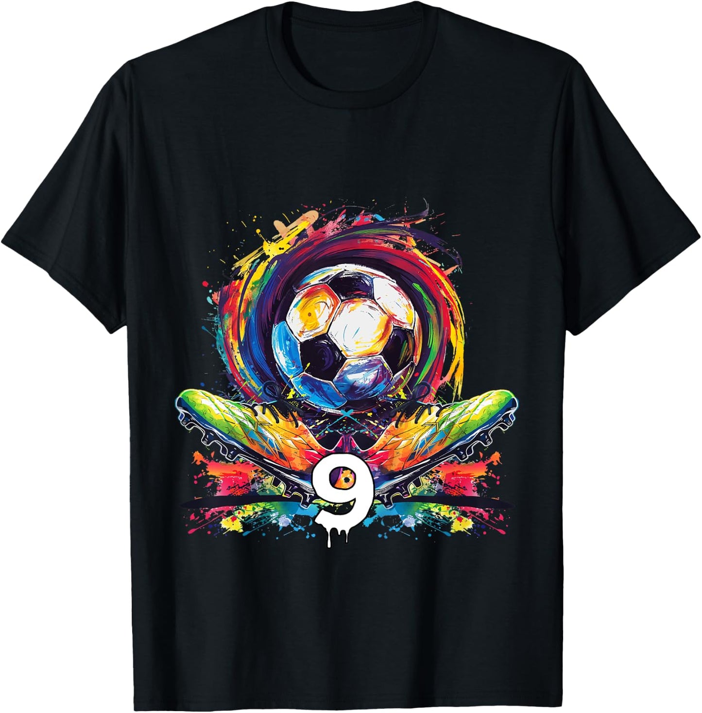 Children's 9th Birthday Boy 9 Years Football Gift , black T-Shirt - T-Shirt | Black