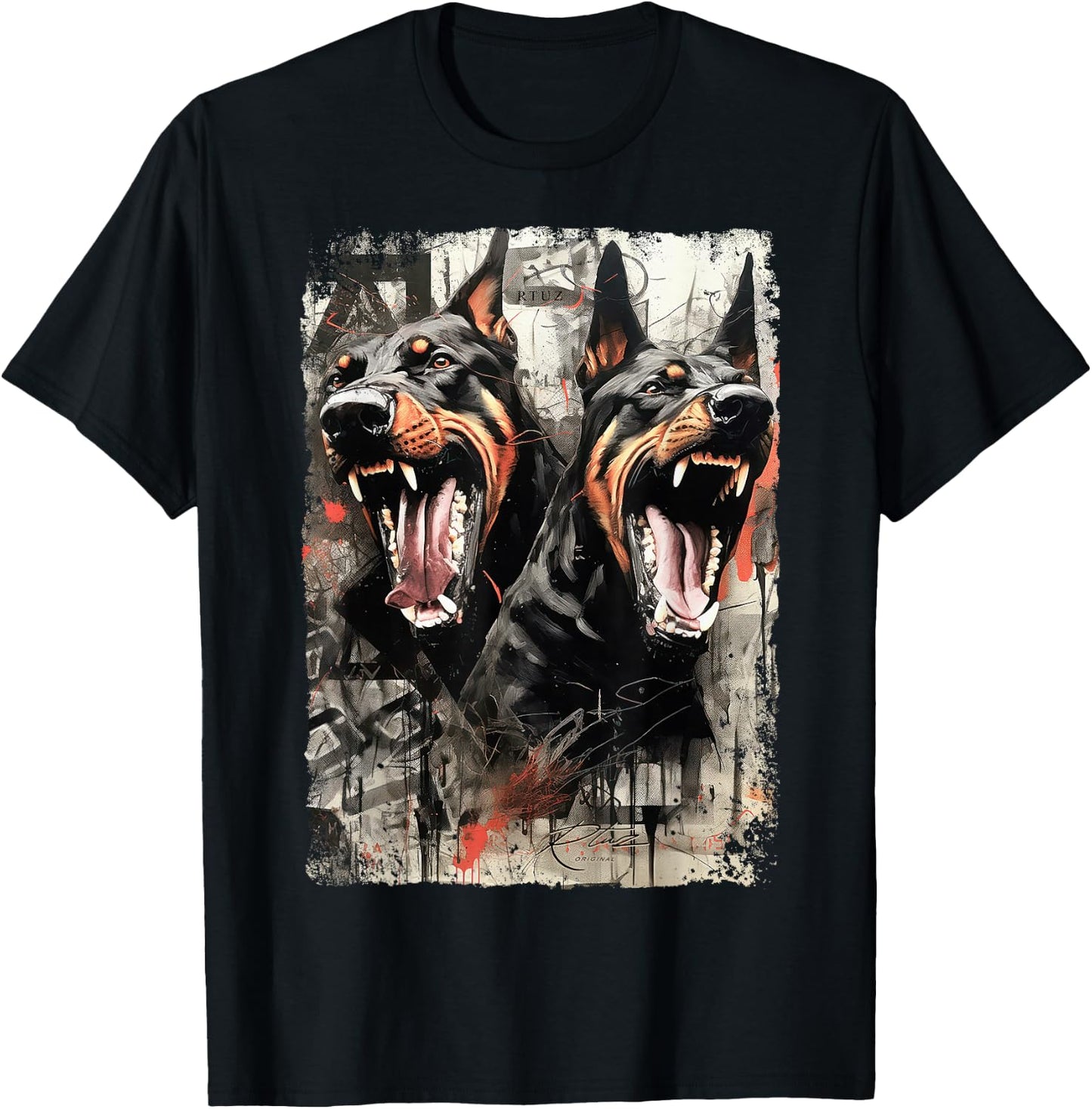 Hip Hop Streetwear Fashion Vintage Women Men Dog Doberman T-Shirt - T-Shirt | Black