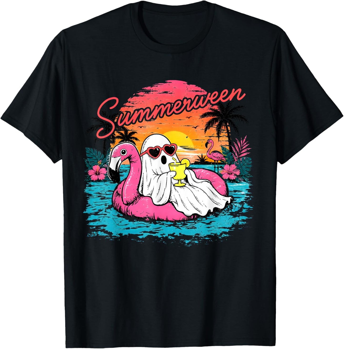 Summerween Funny Ghost Summer Halloween Vacation T-Shirt - T-Shirt | Black