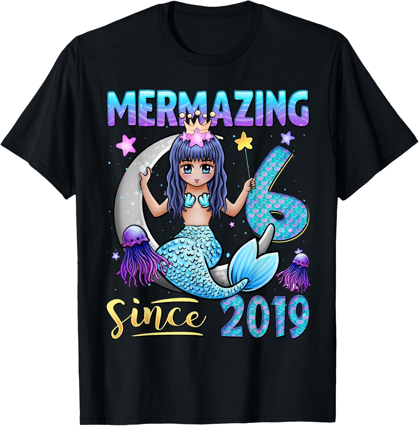 Mermaid Birthday Shirt 6 Years Old Mermaid 6th Birthday Girl T-Shirt - T-Shirt | Black
