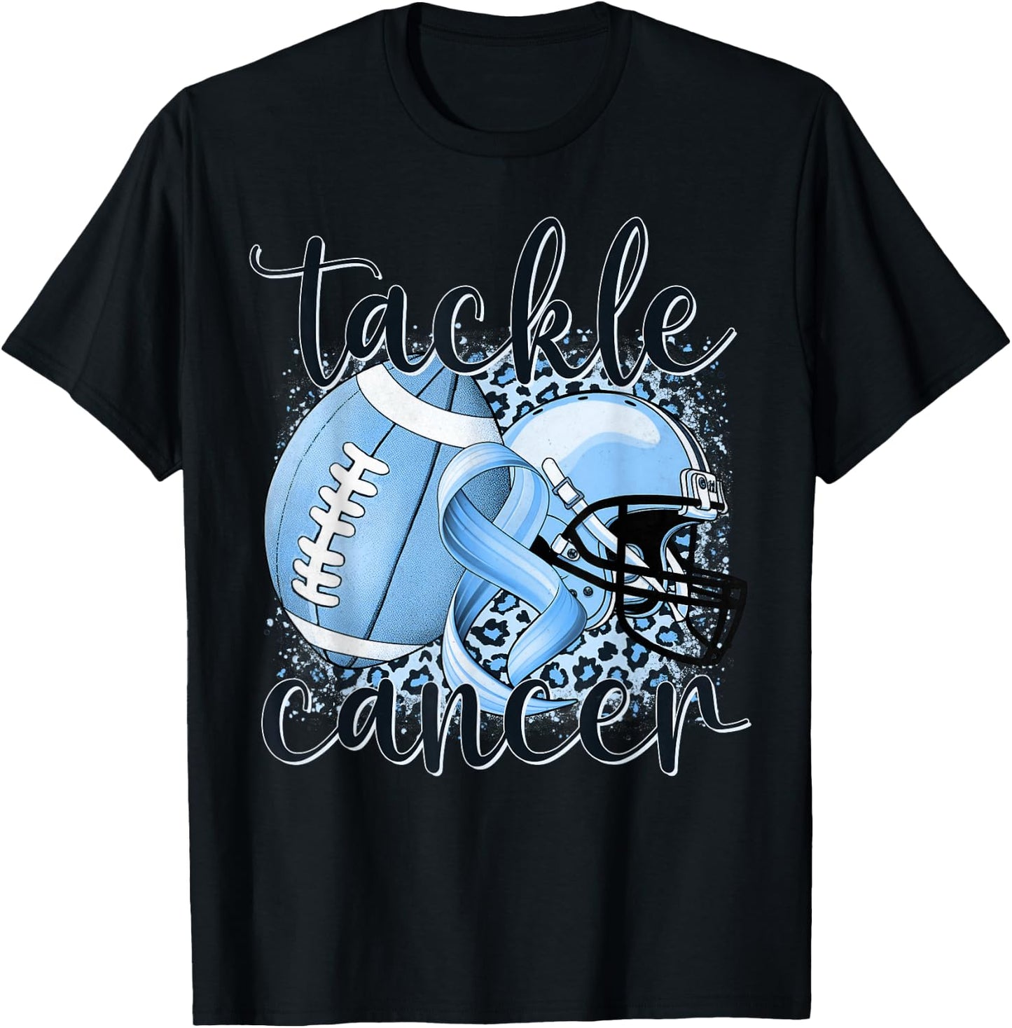 Tackle Prostate Cancer Football Lover Warrior Blue Ribbon T-Shirt - T-Shirt | Black