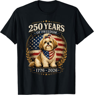 250 Years America Anniversary Shih Tzu 250th Anniversary T-Shirt - T-Shirt | Black