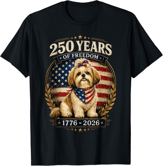 250 Years America Anniversary Shih Tzu 250th Anniversary T-Shirt - T-Shirt | Black