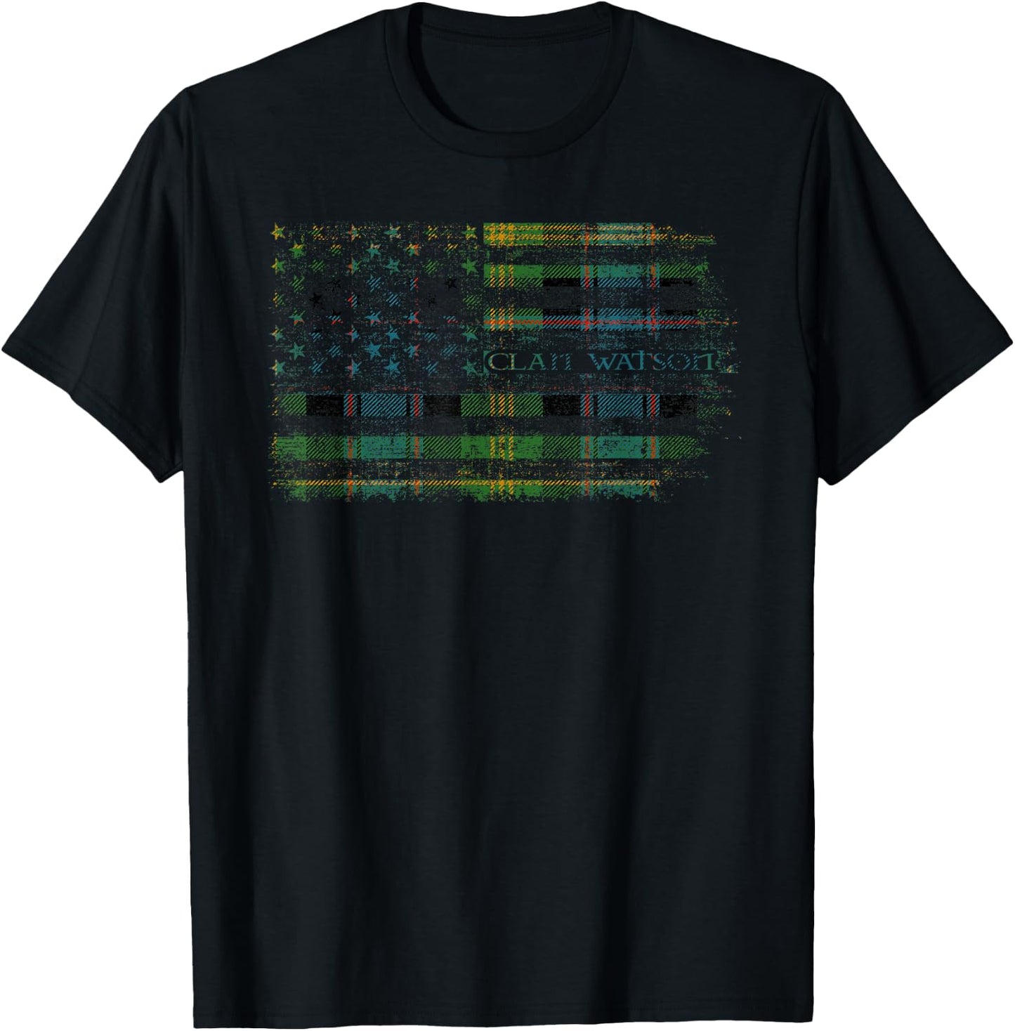 Clan Watson Scottish tartan US flag kilt Scotland T-Shirt - T-Shirt | Black