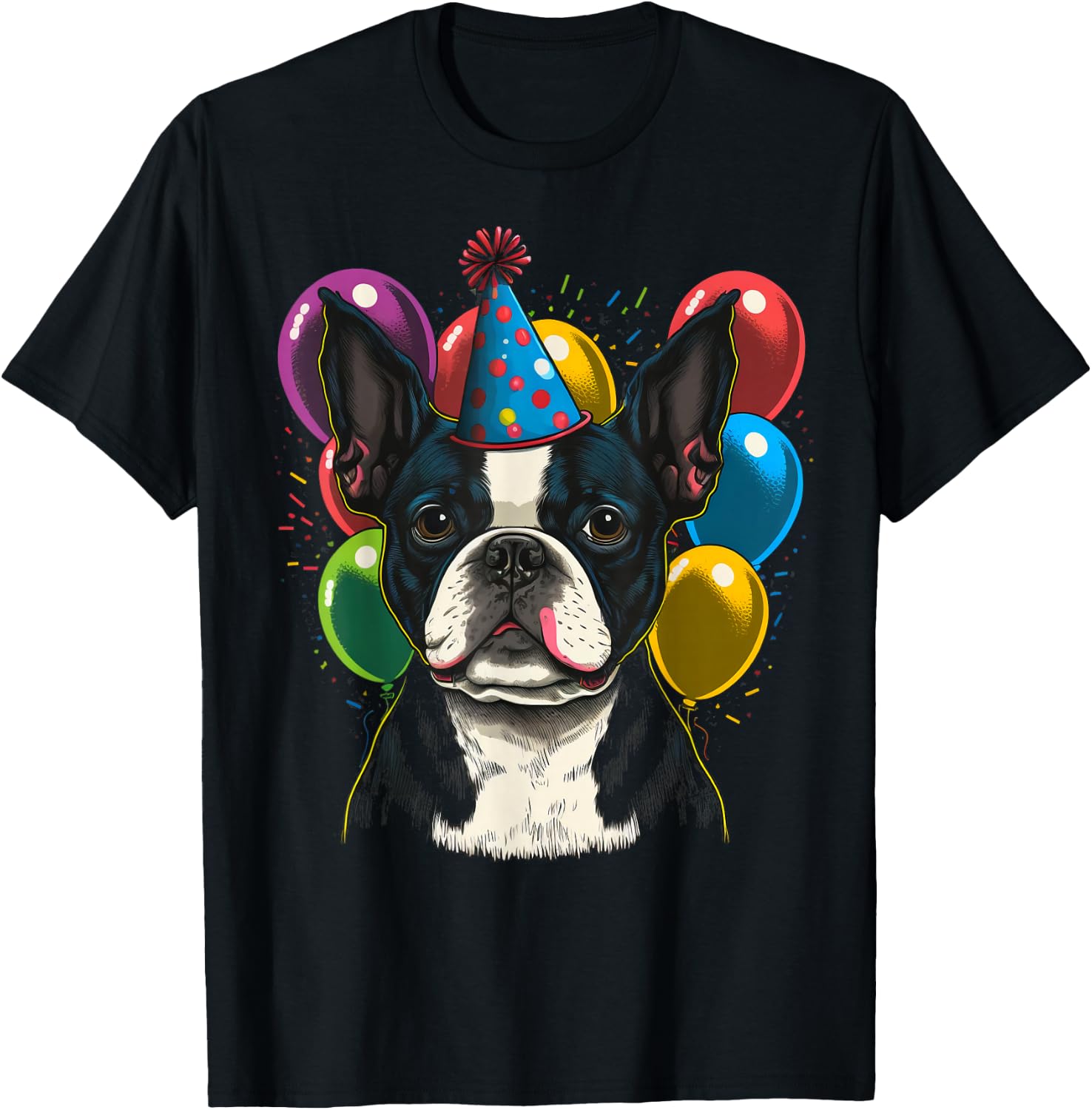 Celebration Event Birthday Party Boston Terrier T-Shirt - T-Shirt | Black