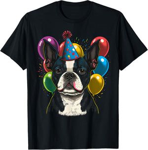 Celebration Event Birthday Party Boston Terrier T-Shirt - T-Shirt | Black
