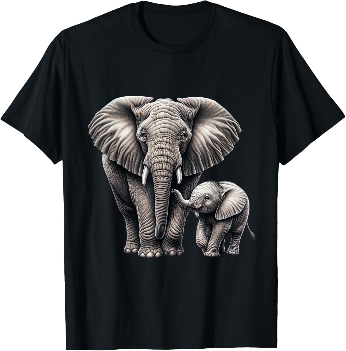 Gentle Giants: Mother and Calf Elephant , black T-Shirt - T-Shirt | Black