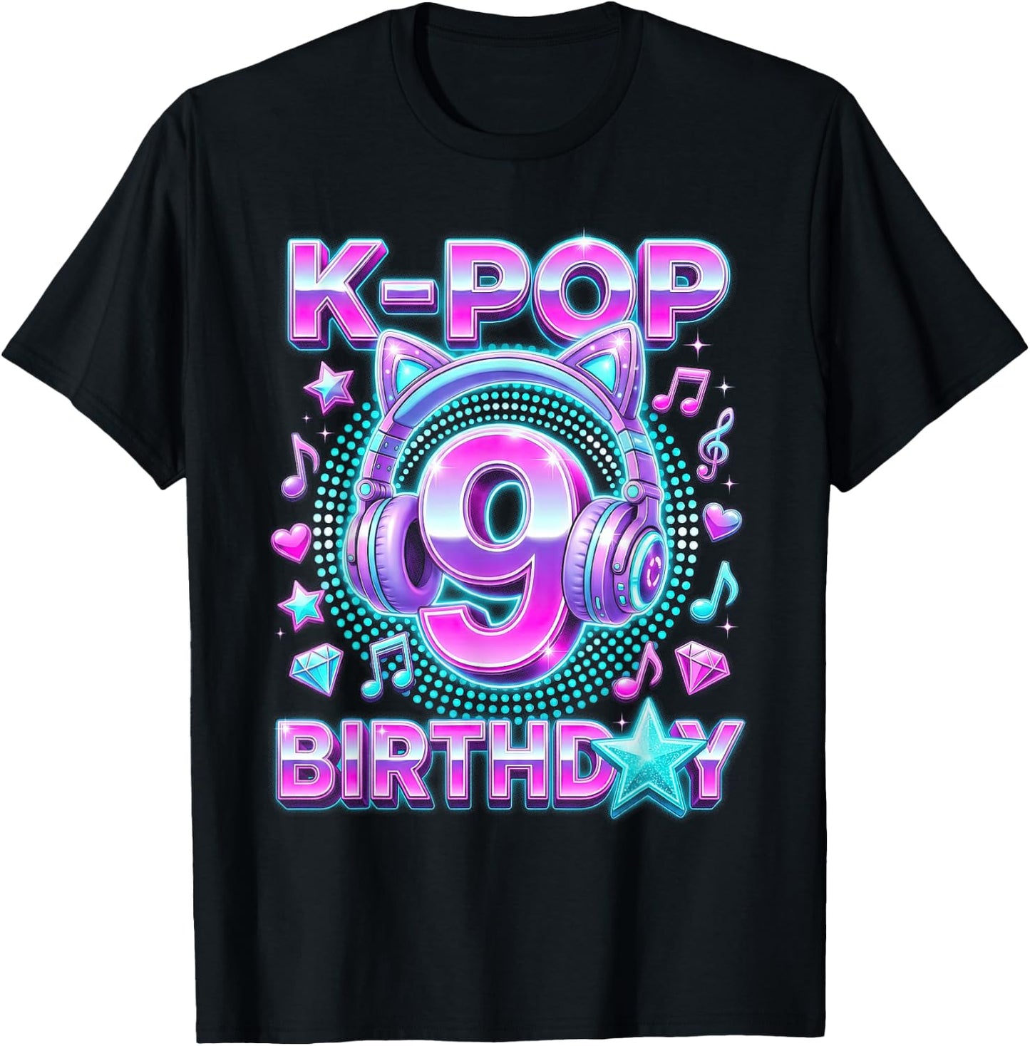 K-Pop 9. Geburtstag Mädchen 9 Jahre alt koreanische Musik T-Shirt - T-Shirt | Black