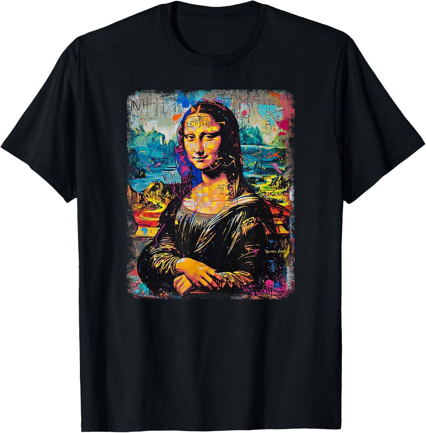 Abstract Graffiti Art Leonardo Da Vinci Art Mona Lisa T-Shirt - T-Shirt | Black