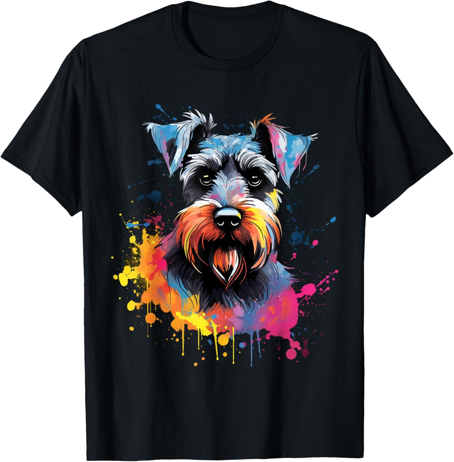 Cute Miniature Schnauzer Dog on painted Miniature Schnauzer Men Women Kids T-Shirt - T-Shirt | Black