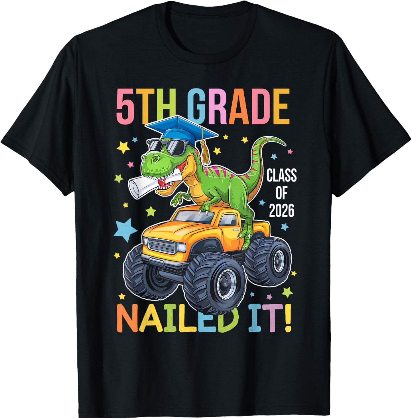 5th Grade Graduation Class Of 2026 Graduate Dinosaur Boys T-Shirt - T-Shirt | Black