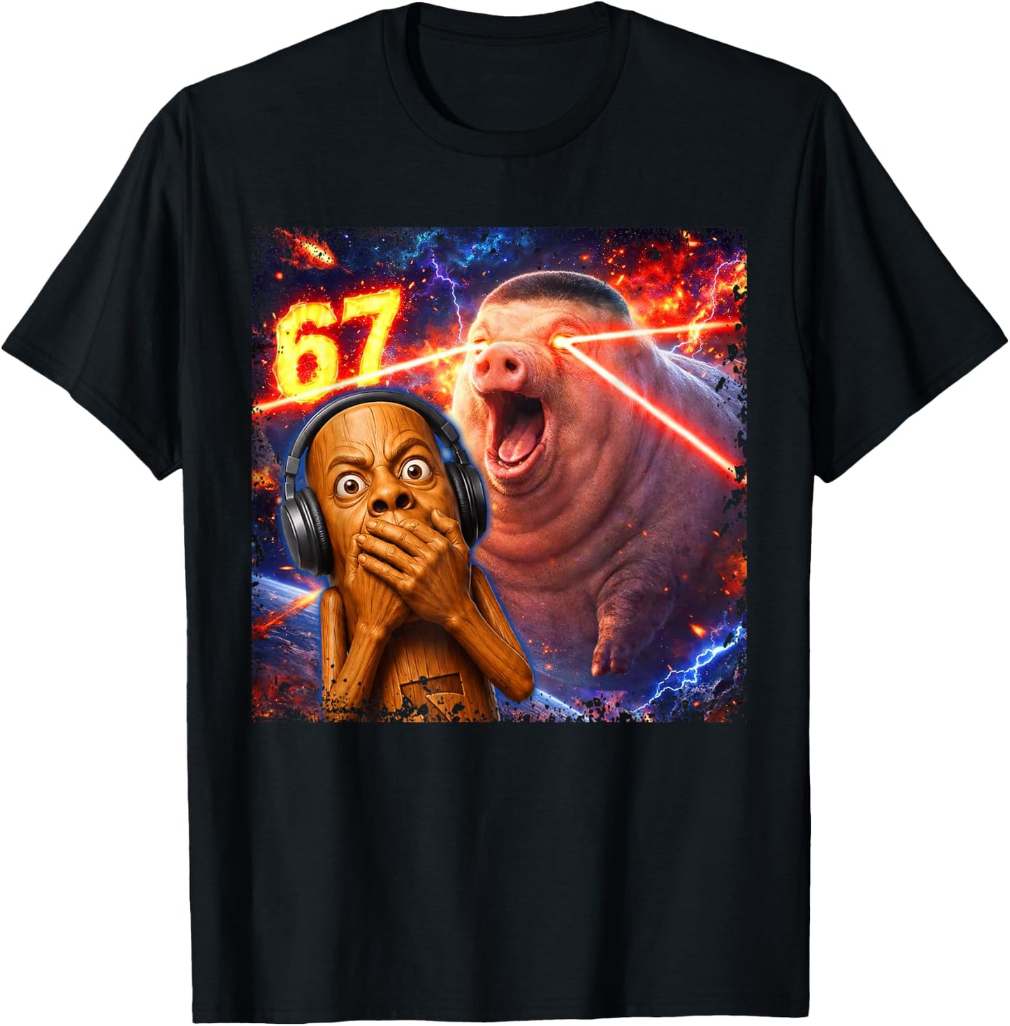 Funny Scared Face Tung Speed John Pork 67 Tuff Meme T-Shirt - T-Shirt | Black