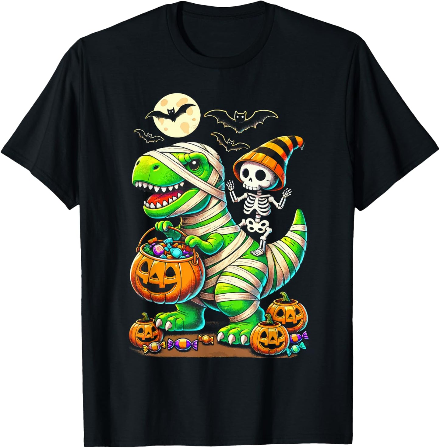 Halloween Funny T Rex Dinosaur Mummy Boys Trick Treat T-Shirt - T-Shirt | Black