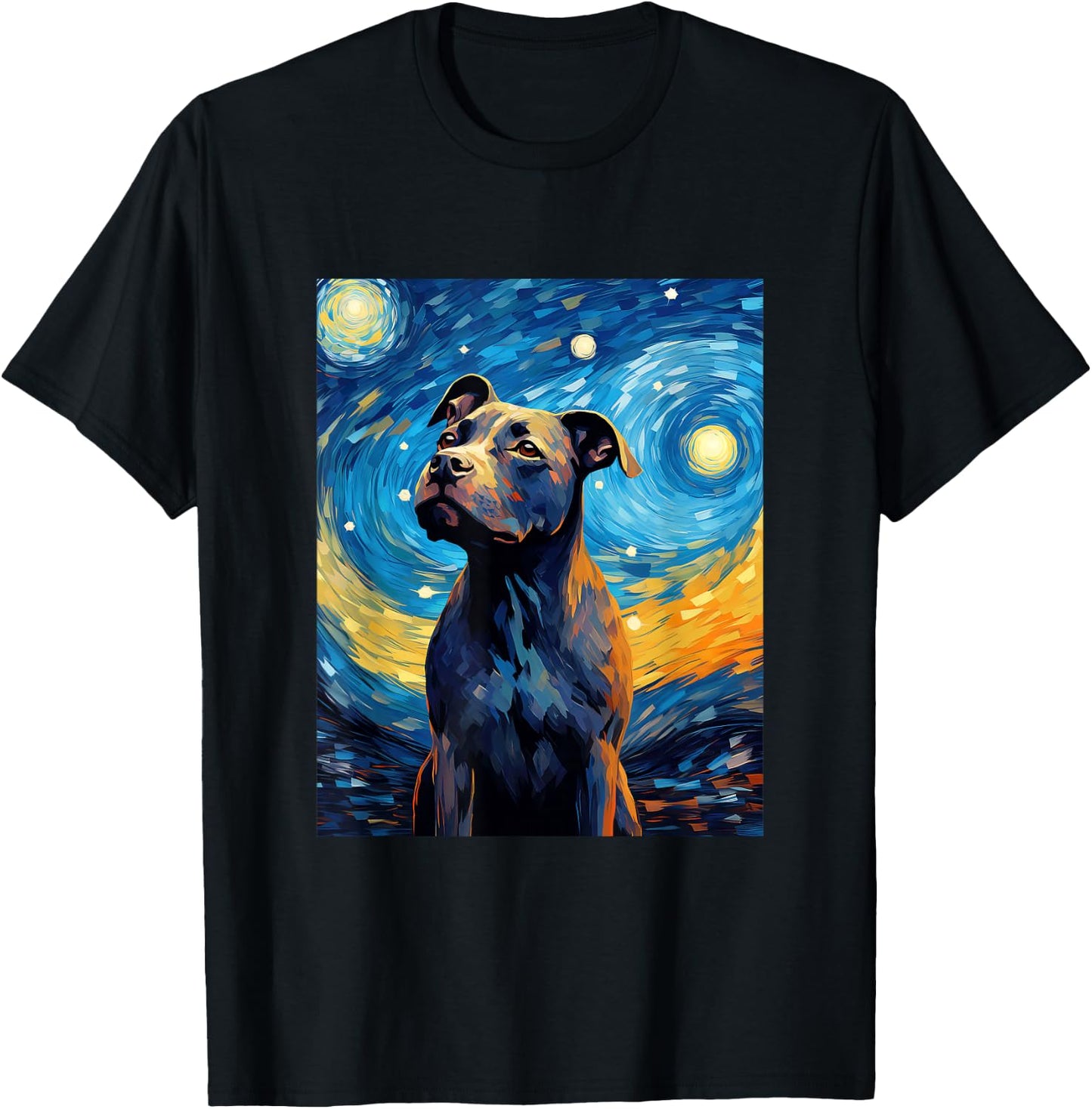 Staffordshire Bull Terrier Starry Night Van Gogh T-Shirt - T-Shirt | Black