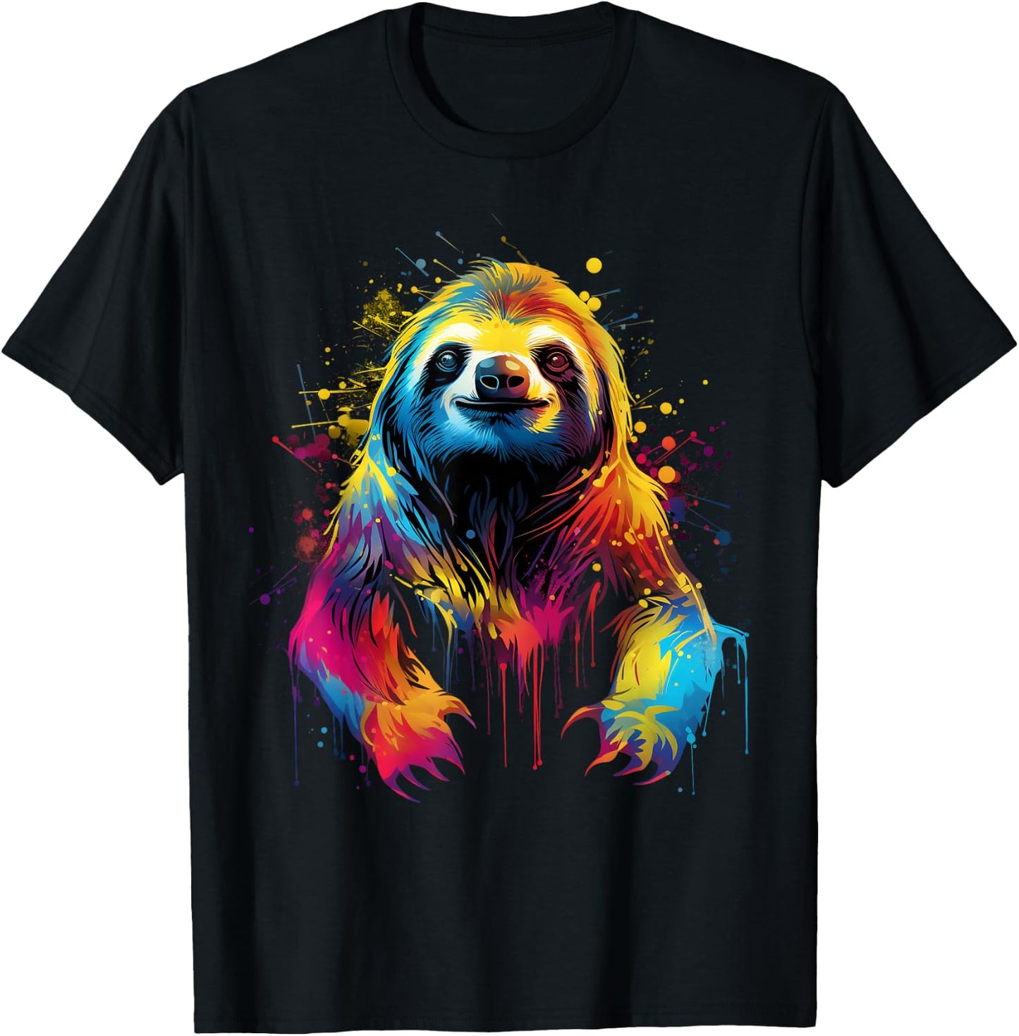 Cool Sloth on colorful painted Sloth T-Shirt - T-Shirt | Black