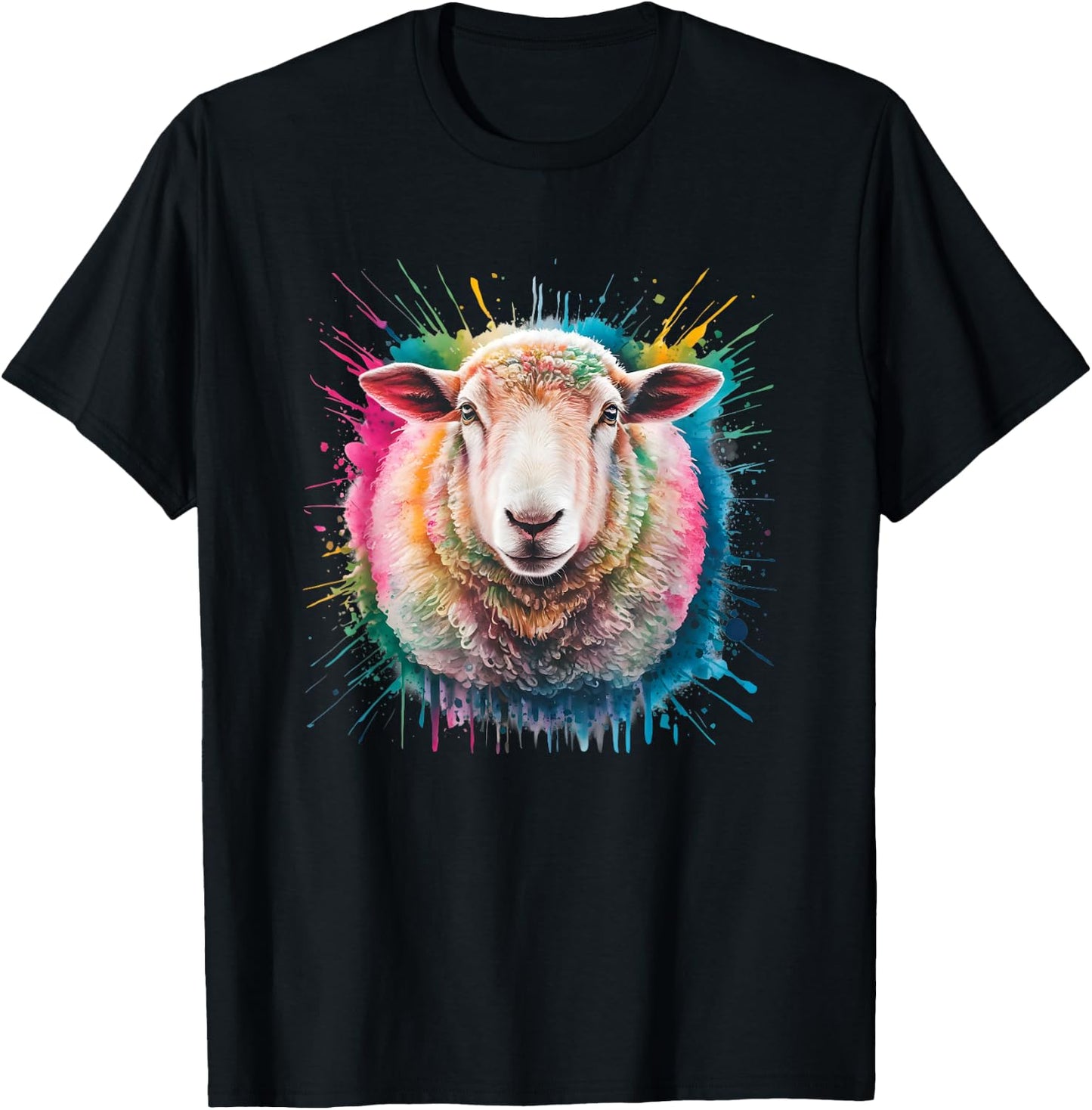 Sheep Men Woman Colorful Watercolor Sheep T-Shirt - T-Shirt | Black