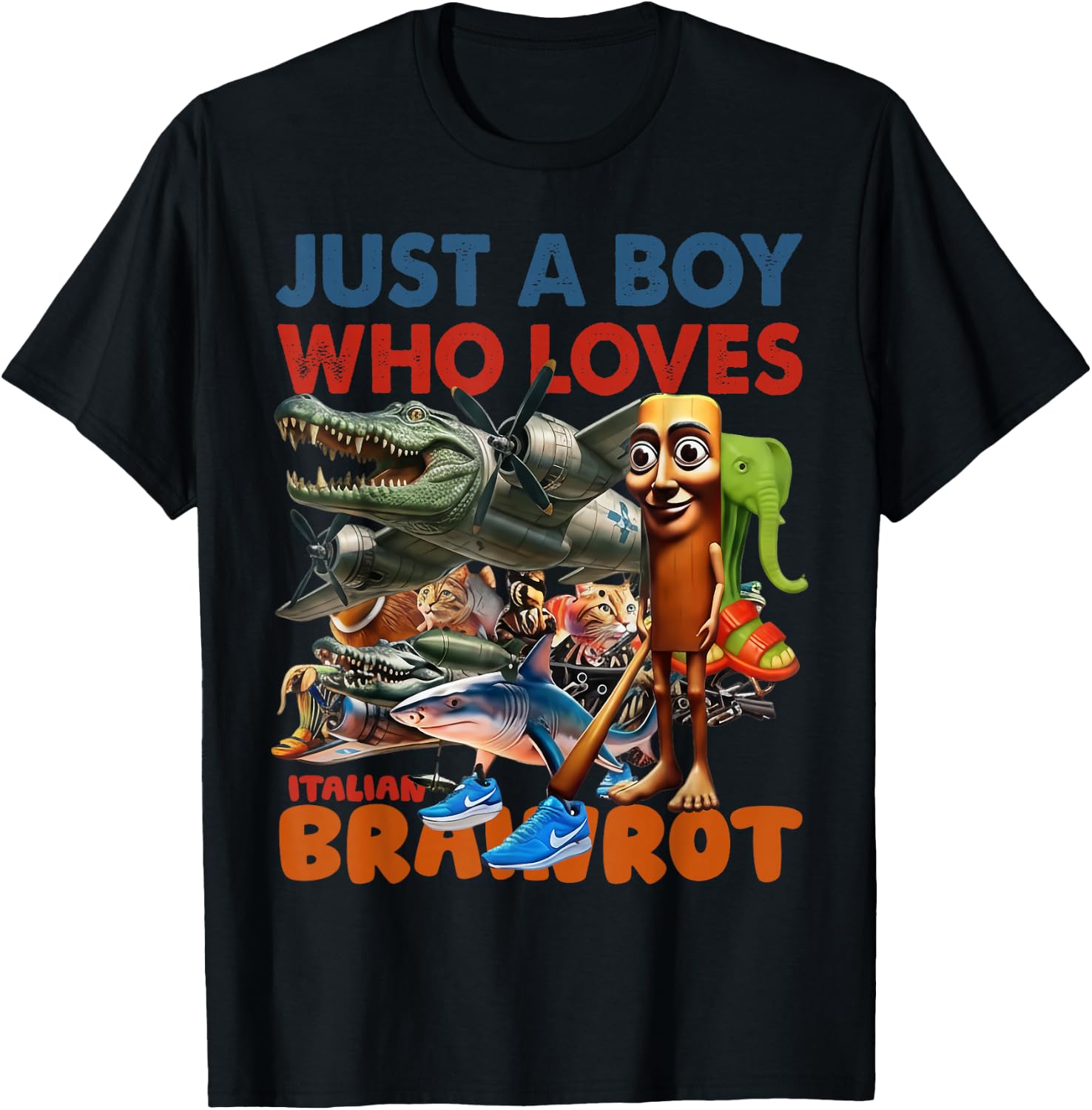 Just A Boy Who Loves Italian Brainrot Meme Boys Kids T-Shirt - T-Shirt | Black