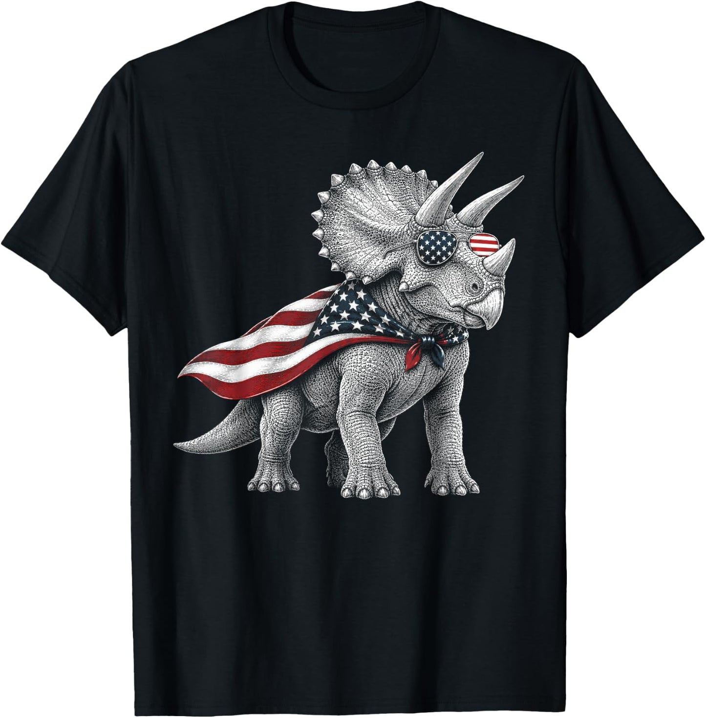 Triceratops 4th of July US American Flag Patriotic Dinosaur T-Shirt - T-Shirt | Black