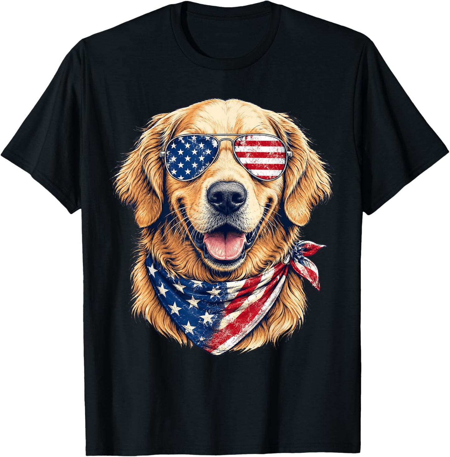 Patriotic Golden Retriever Dog 4th of July Dog Lovers T-Shirt - T-Shirt | Black