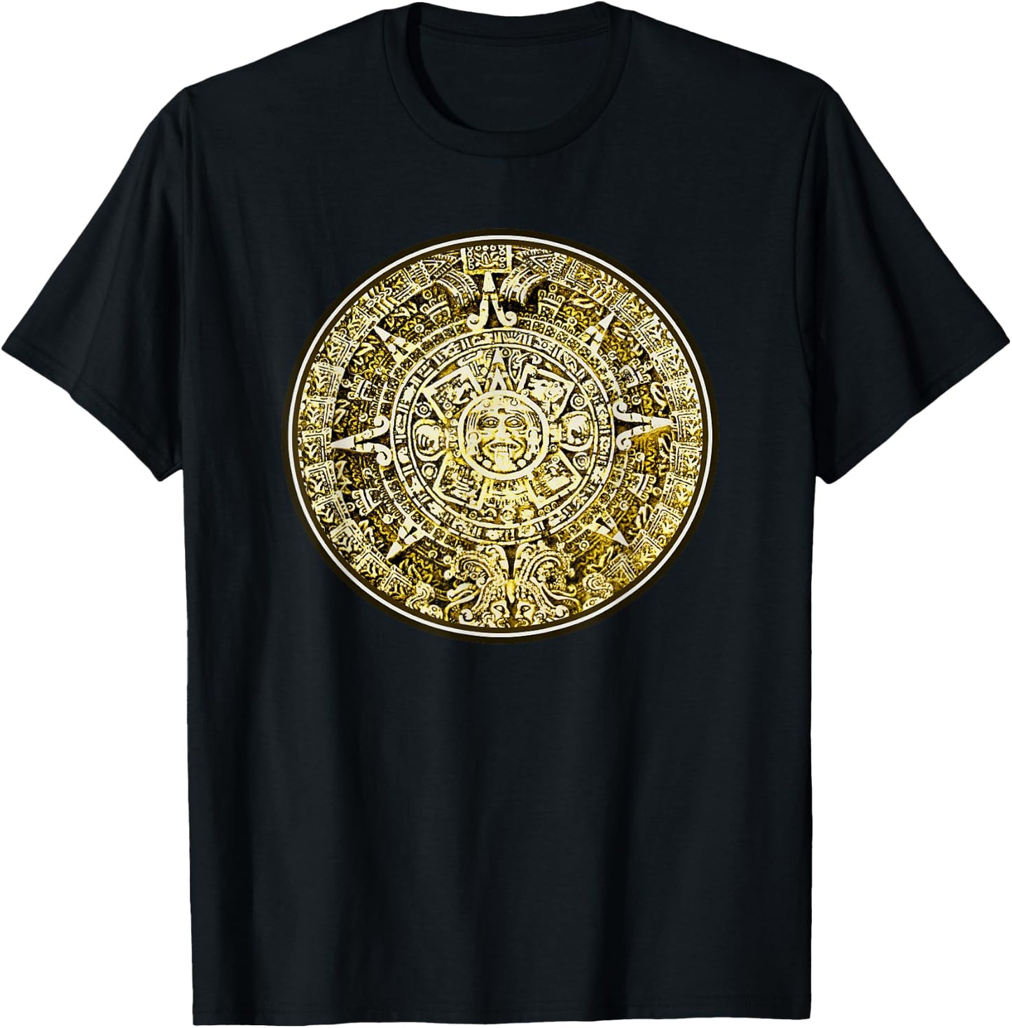 Mayan Aztec Calendar in Gold Cool Novelty Original Artwork T-Shirt - T-Shirt | Black
