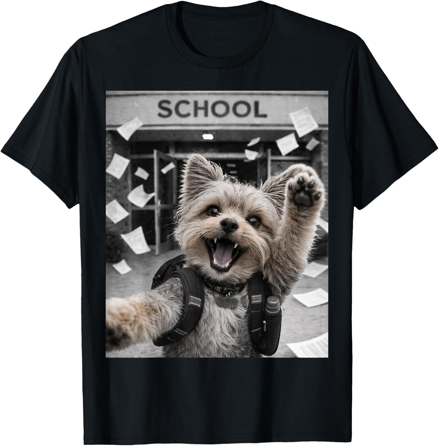 Yorkshire Terrier Yorkie Last Day of School Funny Selfie T-Shirt - T-Shirt | Black