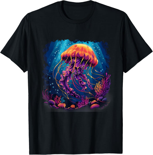 Jellyfish Artwork Motif Marine Mammal Sea Ocean Jellyfish T-Shirt - T-Shirt | Black