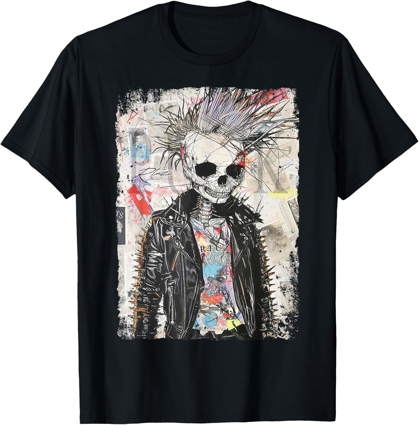 Biker Skull Graffiti Vintage Horror Punk Skull , Black, S T-Shirt - T-Shirt | Black