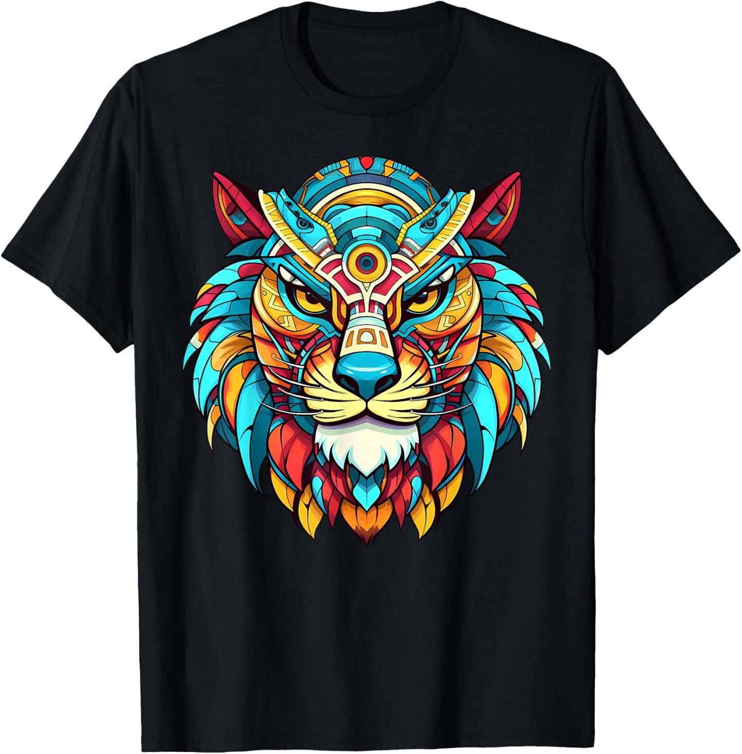 Aztec Jaguar Warrior Ocelotl Colourful Mayan Indigenous Art T-Shirt - T-Shirt | Black