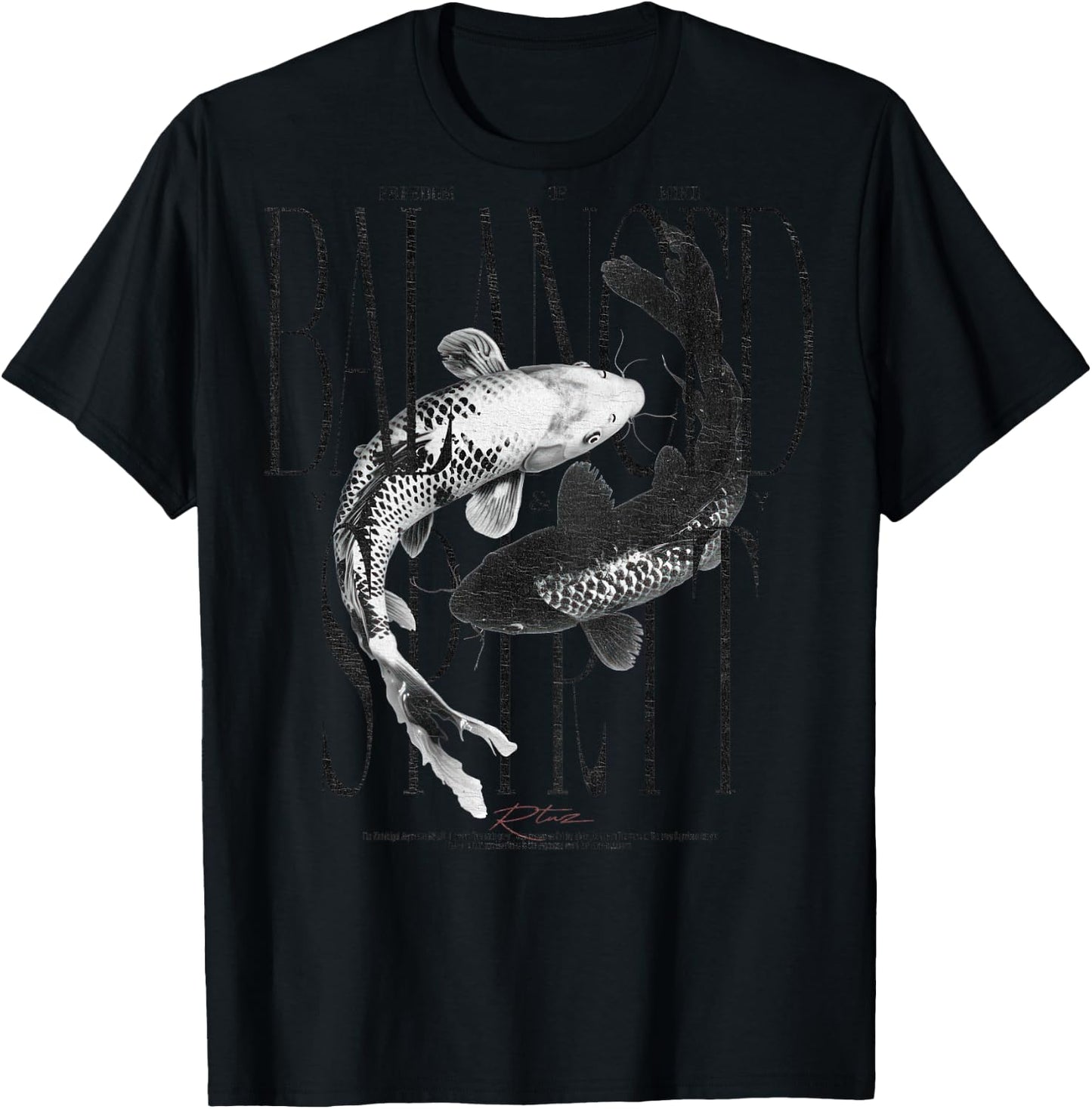 Vintage Graffiti Nishikigoi Fish Backprint Koi Carp , gray T-Shirt - T-Shirt | Black
