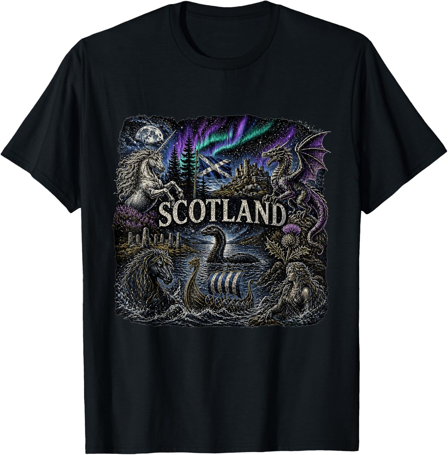 Scottish Folklore Mythic Viking Nessie Selkie Unicorn T-Shirt - T-Shirt | Black