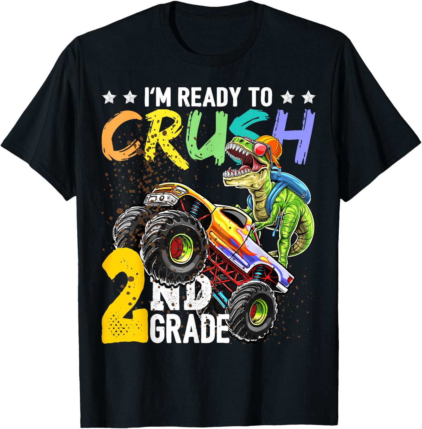 Crush 2nd Grade Dinosaur Monster Truck Back to School Boys T-Shirt - T-Shirt | Black
