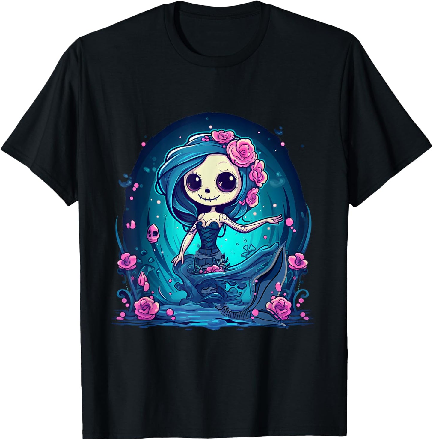Cute Skeleton Mermaid Halloween T-Shirt - T-Shirt | Black