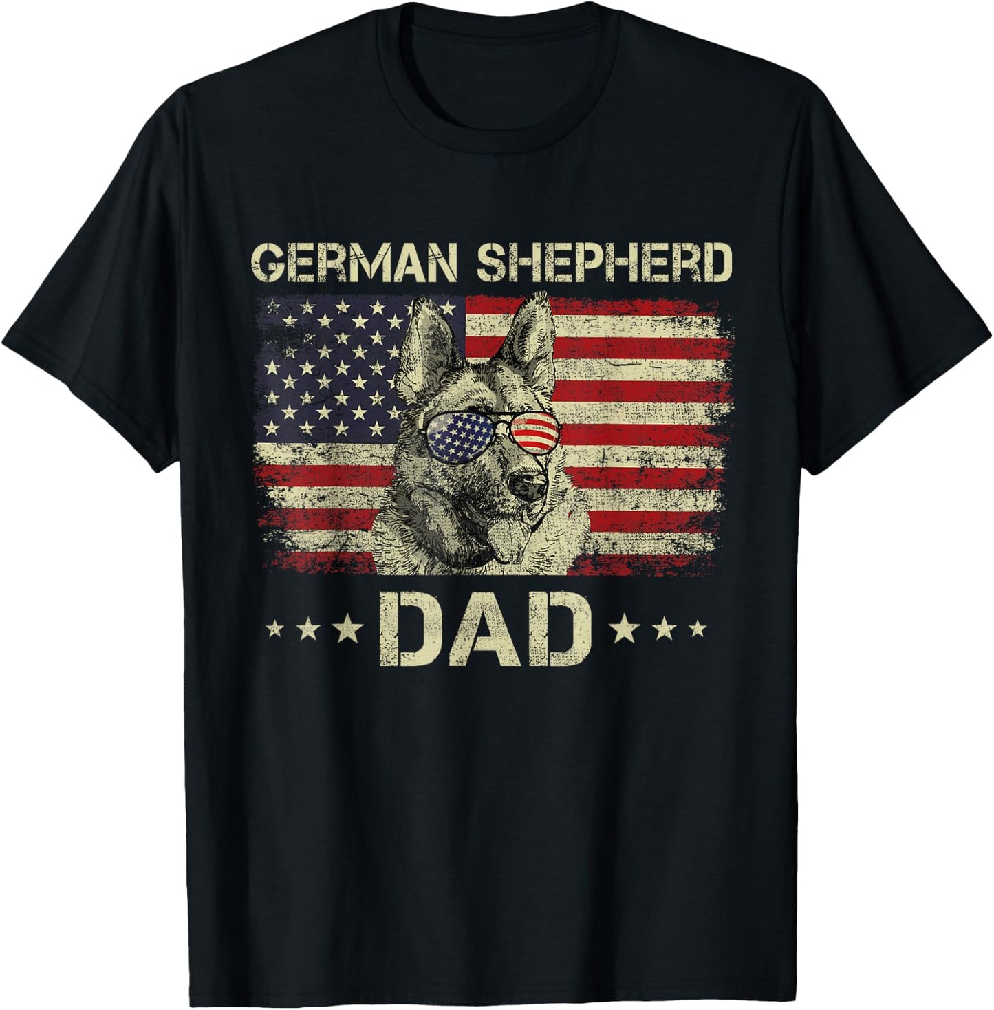 German Shepherd Dad Dog Lovers American Flag 4th Of July T-Shirt - T-Shirt | Black