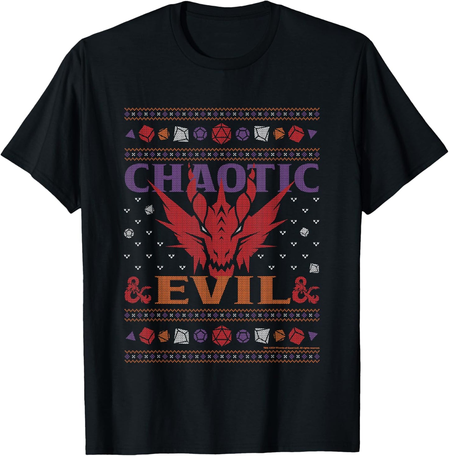 Dungeons & Dragons Chaotic Evil Christmas Knit Pattern T-Shirt - T-Shirt | Black