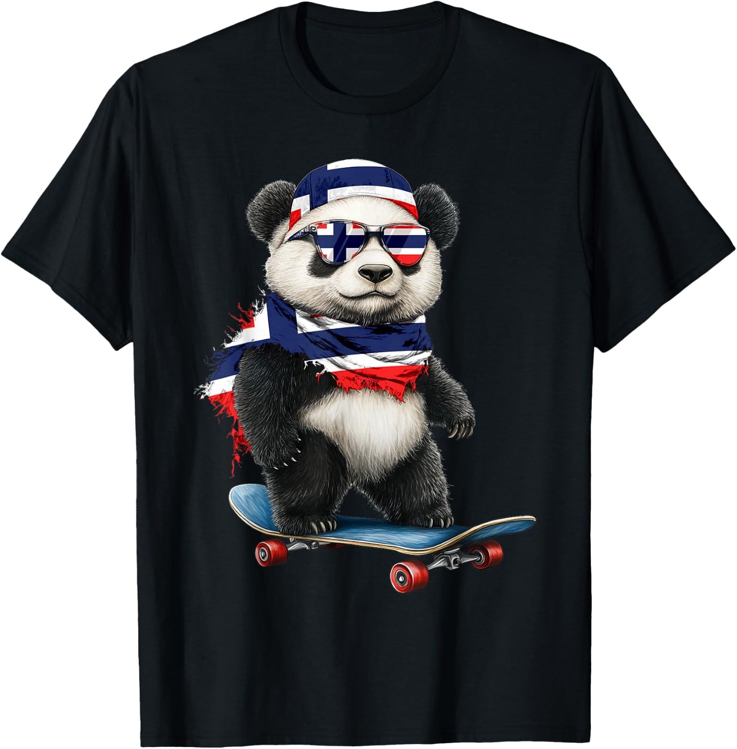 Norwegian Flag American US Flags Panda Heritage Nicaragua T-Shirt - T-Shirt | Black