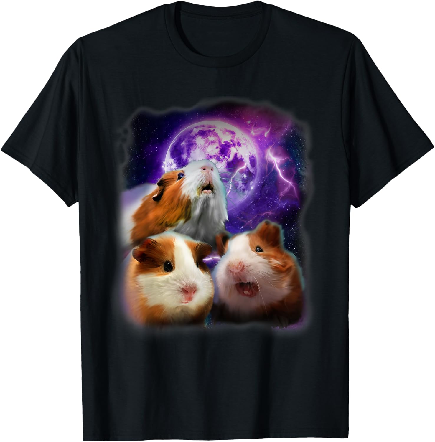 Guinea Pigs Howling at the Moon Shirt - Funny Guinea Pig T-Shirt - T-Shirt | Black