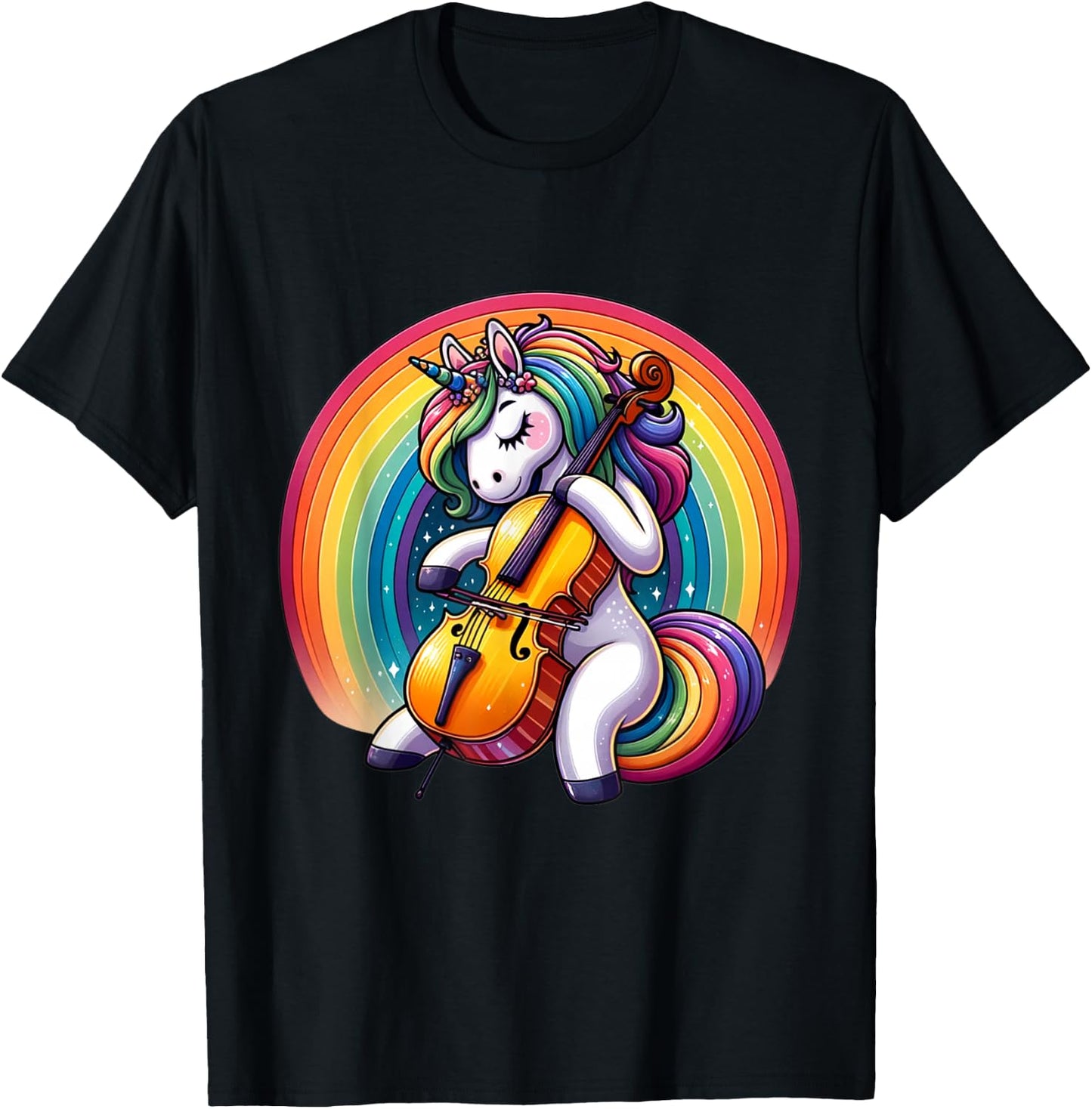 Cello Playing Unicorn Cellist T-Shirt - T-Shirt | Black