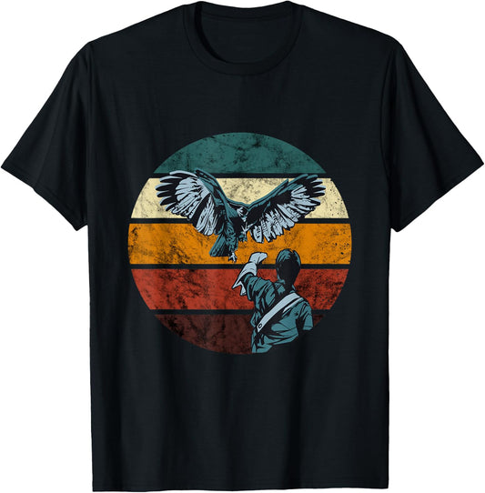 Falconer Falcon Flying Retro Vintage Falcon Hunter Falconry T-Shirt - T-Shirt | Black
