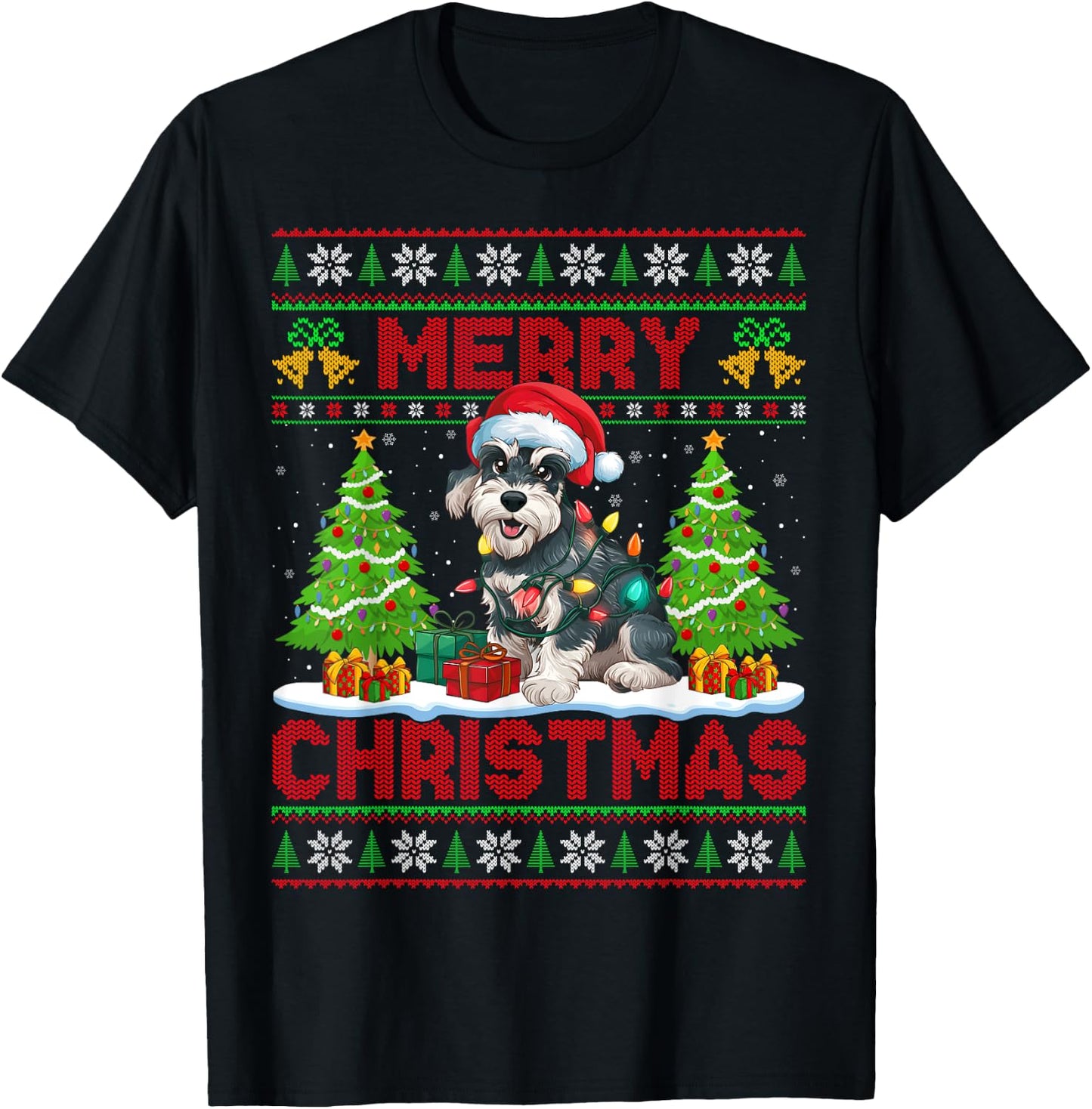 Xmas Tree Ugly Santa Miniature Schnauzer Dog Christmas Women Kids T-Shirt - T-Shirt | Black