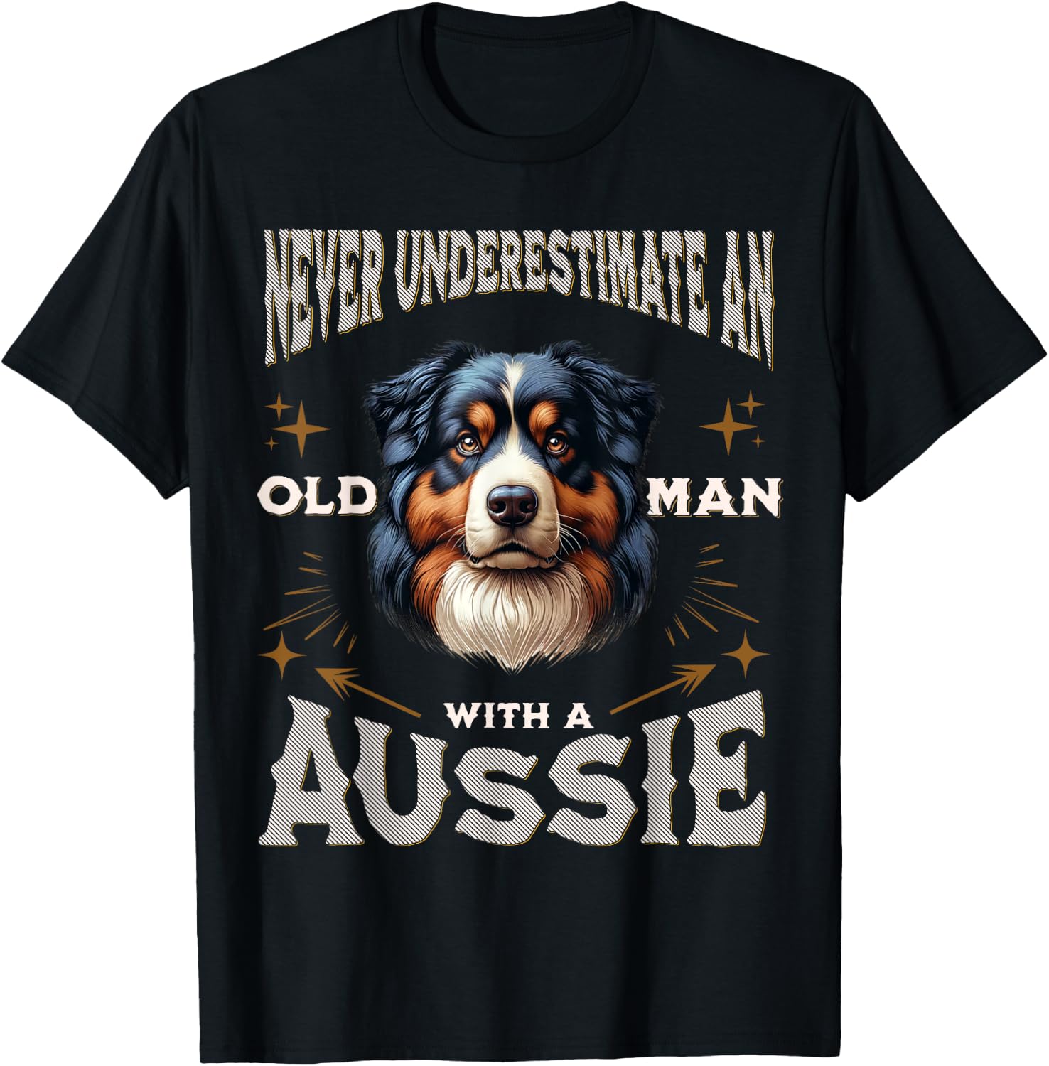 Funny Australian Shepherd Design Dad Grandpa Aussie T-Shirt - T-Shirt | Black