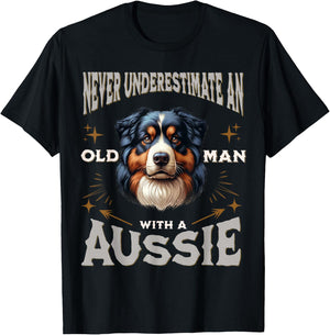 Funny Australian Shepherd Design Dad Grandpa Aussie T-Shirt - T-Shirt | Black