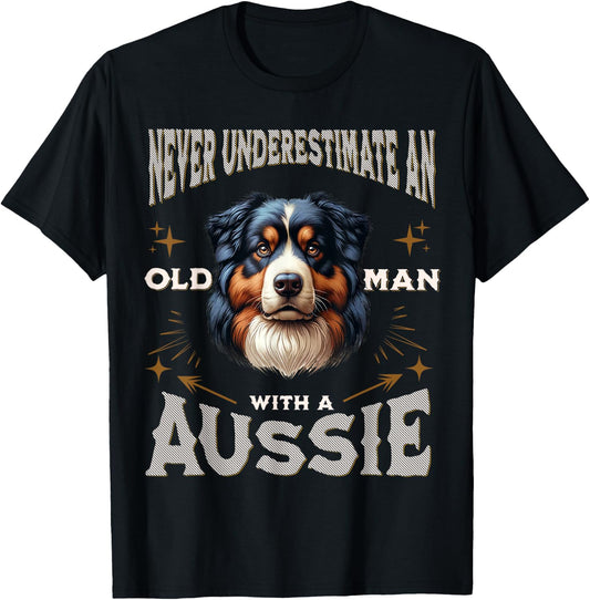 Funny Australian Shepherd Design Dad Grandpa Aussie T-Shirt - T-Shirt | Black