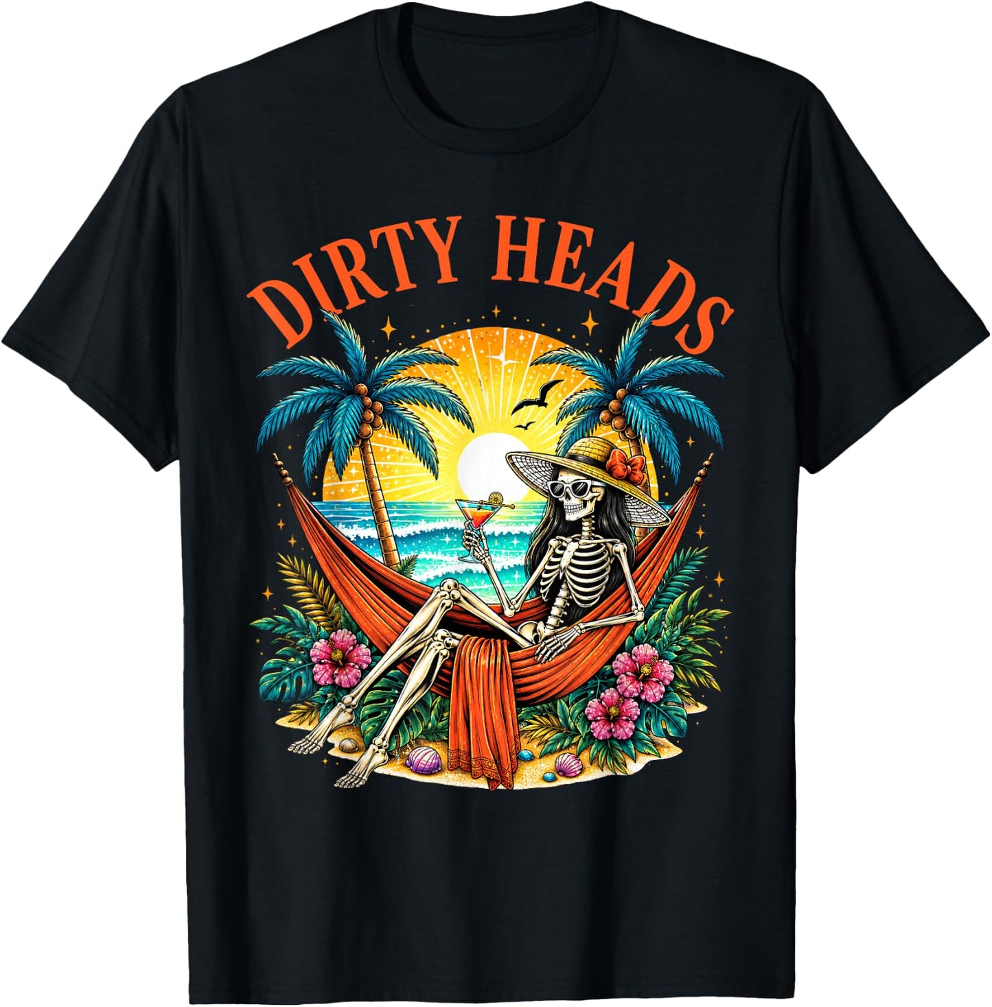 Dirty Heads Skeleton Women Beach Funny Summer Vacation T-Shirt - T-Shirt | Black